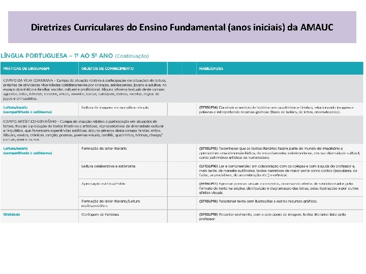 Diretrizes Curriculares do Ensino Fundamental (anos iniciais) da AMAUC 