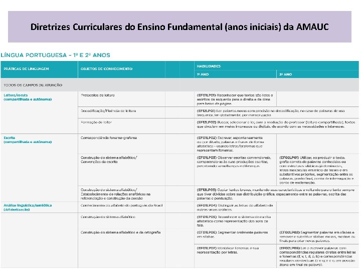 Diretrizes Curriculares do Ensino Fundamental (anos iniciais) da AMAUC 