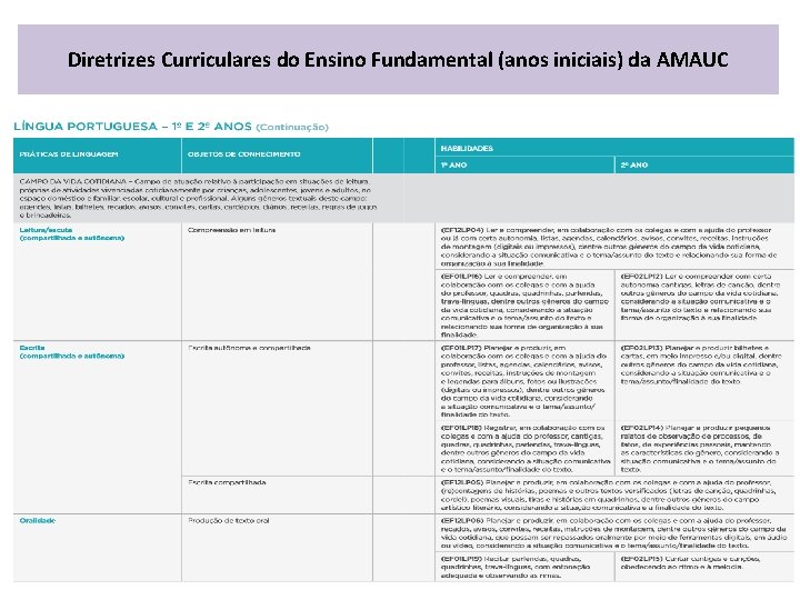 Diretrizes Curriculares do Ensino Fundamental (anos iniciais) da AMAUC 