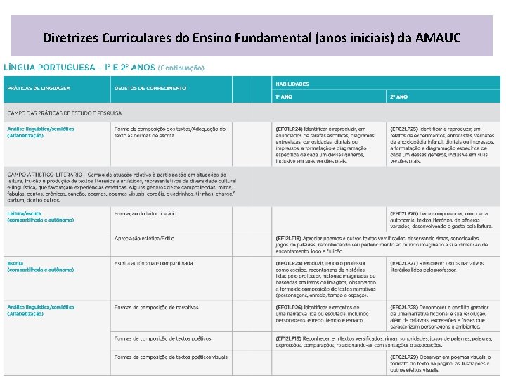 Diretrizes Curriculares do Ensino Fundamental (anos iniciais) da AMAUC 