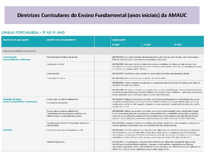 Diretrizes Curriculares do Ensino Fundamental (anos iniciais) da AMAUC 