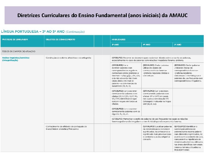 Diretrizes Curriculares do Ensino Fundamental (anos iniciais) da AMAUC 