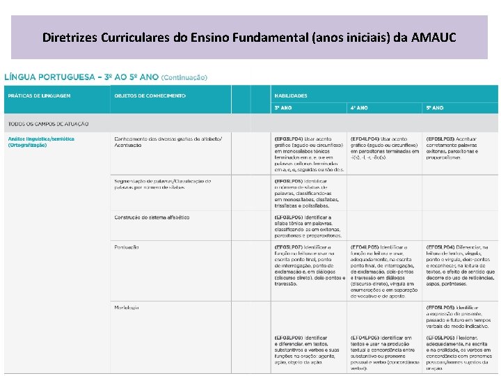 Diretrizes Curriculares do Ensino Fundamental (anos iniciais) da AMAUC 