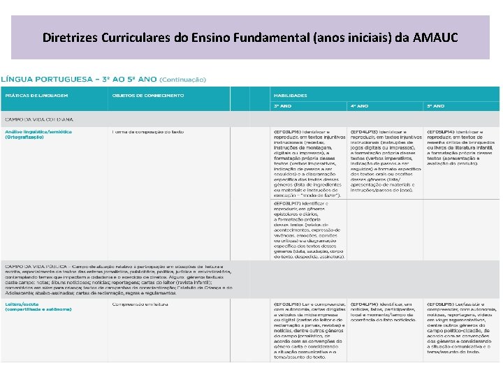 Diretrizes Curriculares do Ensino Fundamental (anos iniciais) da AMAUC 