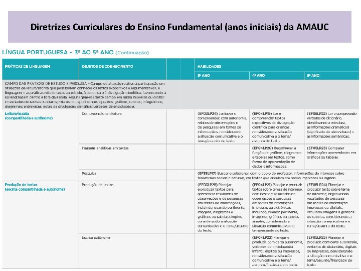 Diretrizes Curriculares do Ensino Fundamental (anos iniciais) da AMAUC 