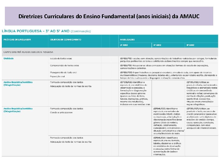 Diretrizes Curriculares do Ensino Fundamental (anos iniciais) da AMAUC 