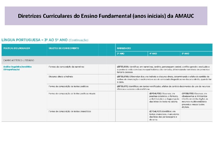 Diretrizes Curriculares do Ensino Fundamental (anos iniciais) da AMAUC 