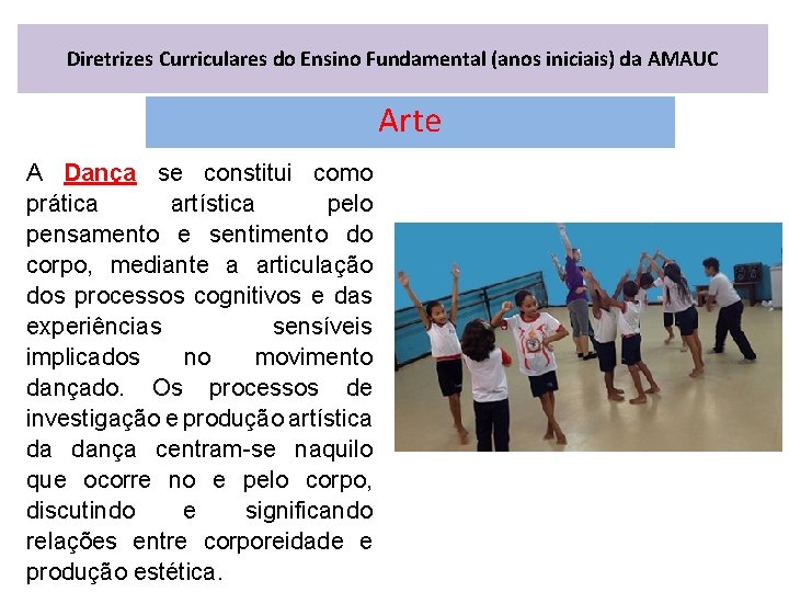 Diretrizes Curriculares do Ensino Fundamental (anos iniciais) da AMAUC Arte A Dança se constitui