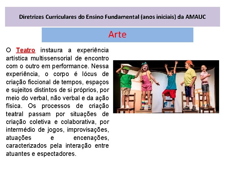 Diretrizes Curriculares do Ensino Fundamental (anos iniciais) da AMAUC Arte O Teatro instaura a