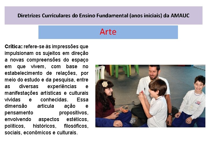 Diretrizes Curriculares do Ensino Fundamental (anos iniciais) da AMAUC Arte Crítica: refere-se às impressões