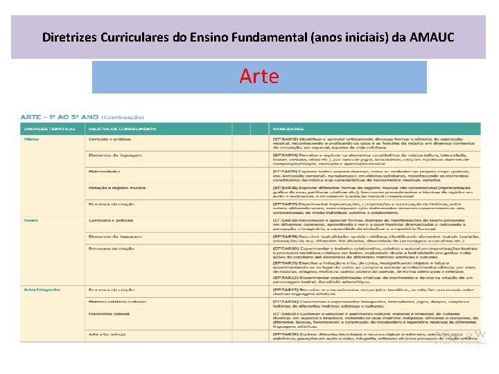 Diretrizes Curriculares do Ensino Fundamental (anos iniciais) da AMAUC Arte 