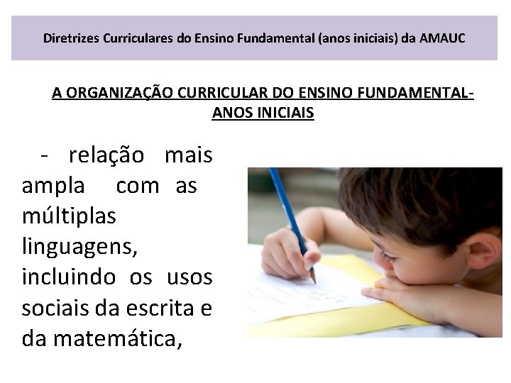 Diretrizes Curriculares do Ensino Fundamental (anos iniciais) da AMAUC A ORGANIZAÇÃO CURRICULAR DO ENSINO