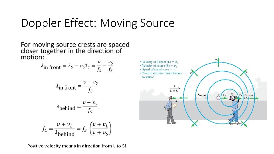 Doppler Effect: Moving Source • Positive velocity means in direction from L to S!