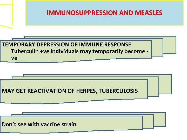 IMMUNOSUPPRESSION AND MEASLES TEMPORARY DEPRESSION OF IMMUNE RESPONSE Tuberculin +ve individuals may temporarily become