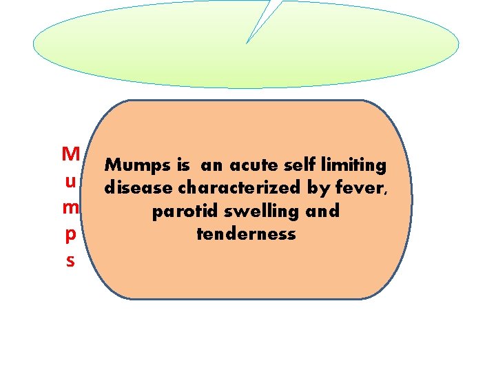 M u m p s Mumps is an acute self limiting disease characterized by