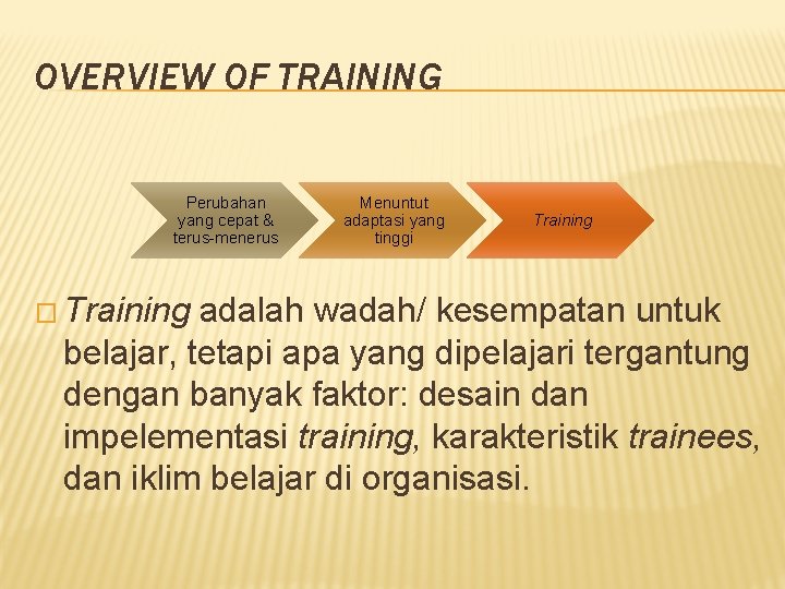 OVERVIEW OF TRAINING Perubahan yang cepat & terus-menerus � Training Menuntut adaptasi yang tinggi