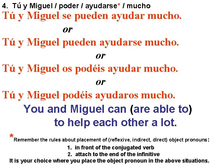 4. Tú y Miguel / poder / ayudarse* / mucho Tú y Miguel se 4. Tú y Miguel / poder / ayudarse* / mucho Tú y Miguel se