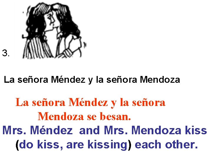 3. La señora Méndez y la señora Mendoza se besan. Mrs. Méndez and Mrs. 3. La señora Méndez y la señora Mendoza se besan. Mrs. Méndez and Mrs.