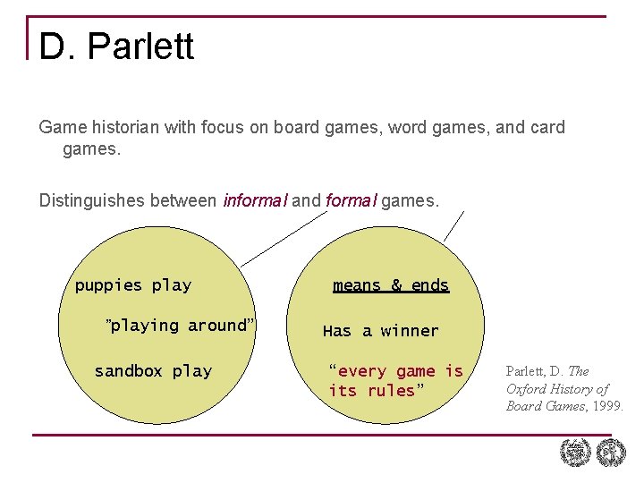D. Parlett Game historian with focus on board games, word games, and card games.