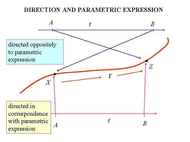 DIRECTION AND PARAMETRIC EXPRESSION A t B directed oppositely to parametric expression X directed