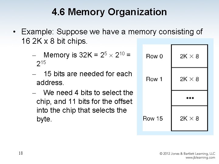 4. 6 Memory Organization • Example: Suppose we have a memory consisting of 16