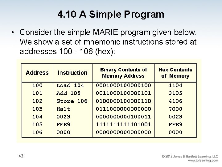 4. 10 A Simple Program • Consider the simple MARIE program given below. We