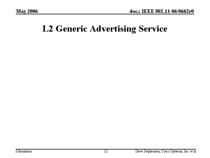May 2006 doc. : IEEE 802. 11 -06/0662 r 0 L 2 Generic Advertising