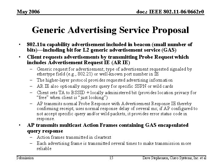 May 2006 doc. : IEEE 802. 11 -06/0662 r 0 Generic Advertising Service Proposal