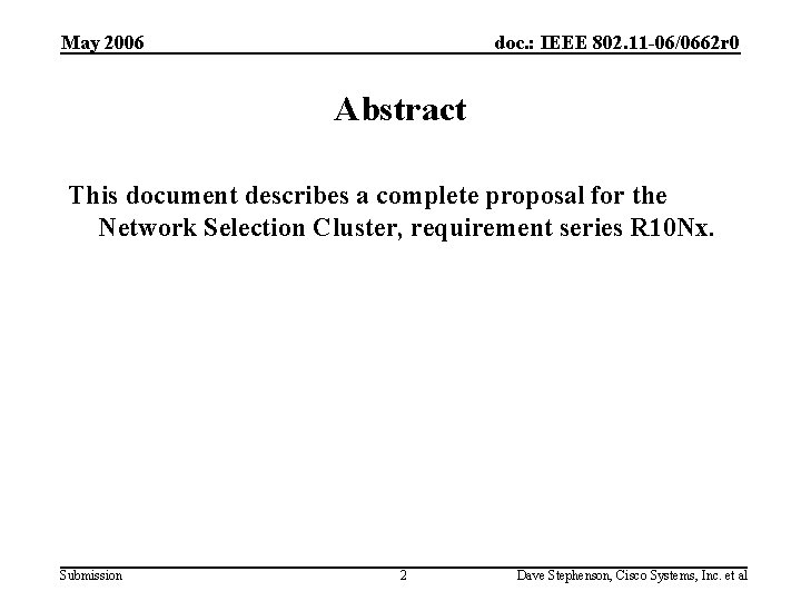 May 2006 doc. : IEEE 802. 11 -06/0662 r 0 Abstract This document describes