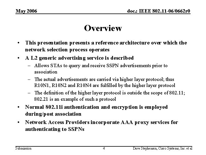 May 2006 doc. : IEEE 802. 11 -06/0662 r 0 Overview • This presentation