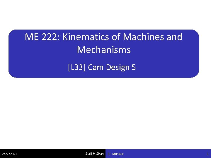 ME 222: Kinematics of Machines and Mechanisms [L 33] Cam Design 5 2/27/2021 Suril