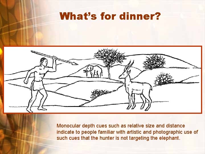 What’s for dinner? Monocular depth cues such as relative size and distance indicate to