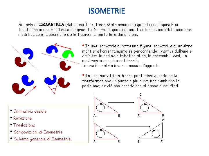 ISOMETRIE Si parla di ISOMETRIA (dal greco Iso=stessa Metria=misura) quando una figura F si