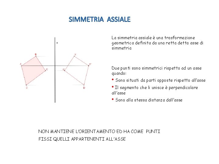 SIMMETRIA ASSIALE La simmetria assiale è una trasformazione geometrica definita da una retta detta