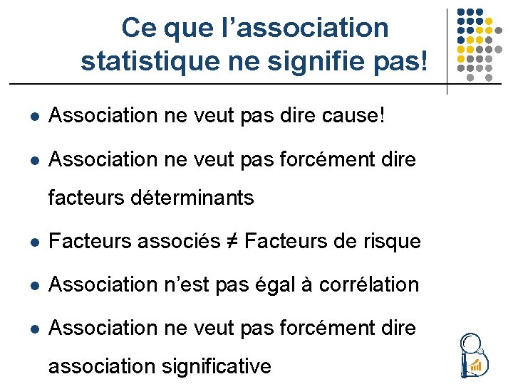 Ce que l’association statistique ne signifie pas! l Association ne veut pas dire cause!