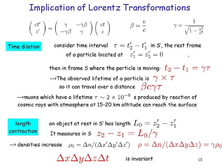 Implication of Lorentz Transformations 18 