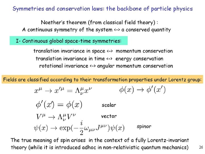 Symmetries and conservation laws: the backbone of particle physics 26 