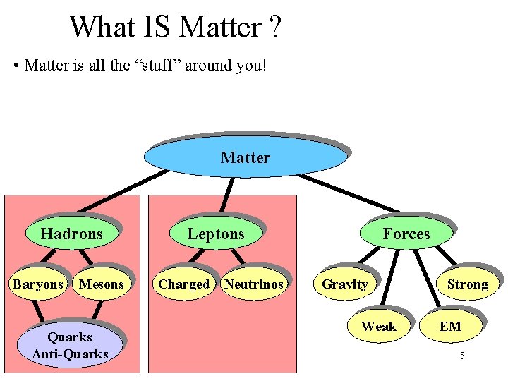 What IS Matter ? • Matter is all the “stuff” around you! Matter Hadrons