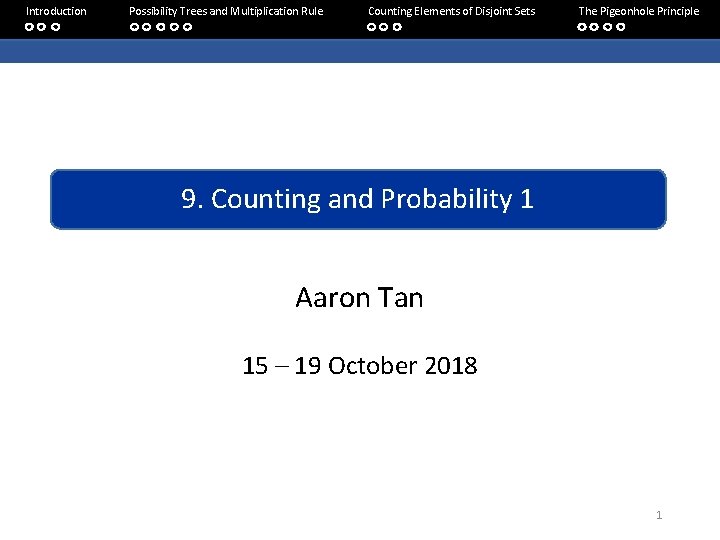 Introduction Possibility Trees and Multiplication Rule Counting Elements of Disjoint Sets The Pigeonhole Principle