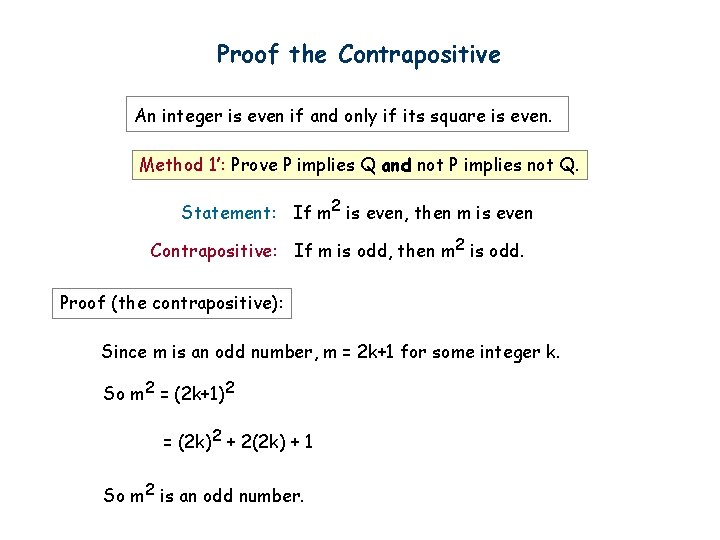 Proof the Contrapositive An integer is even if and only if its square is