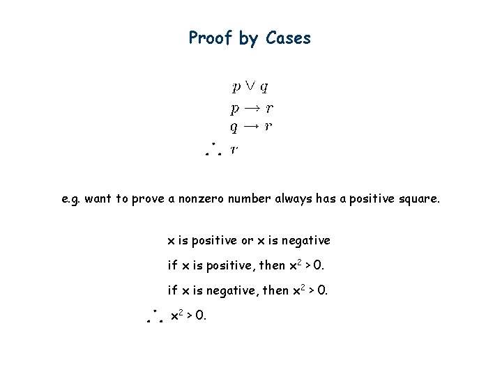 Proof by Cases e. g. want to prove a nonzero number always has a