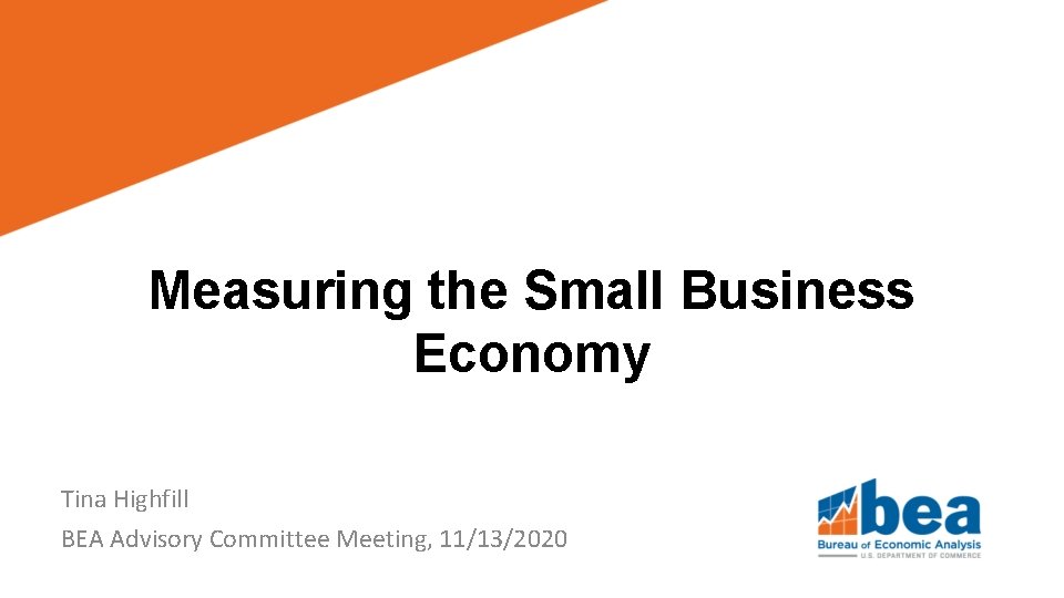 Measuring the Small Business Economy Tina Highfill BEA Advisory Committee Meeting, 11/13/2020 