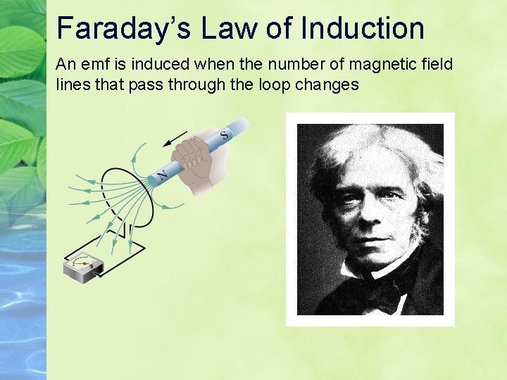 Faraday’s Law of Induction An emf is induced when the number of magnetic field