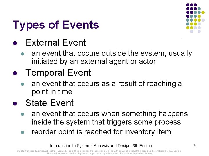 Types of Events External Event l l an event that occurs outside the system, Types of Events External Event l l an event that occurs outside the system,