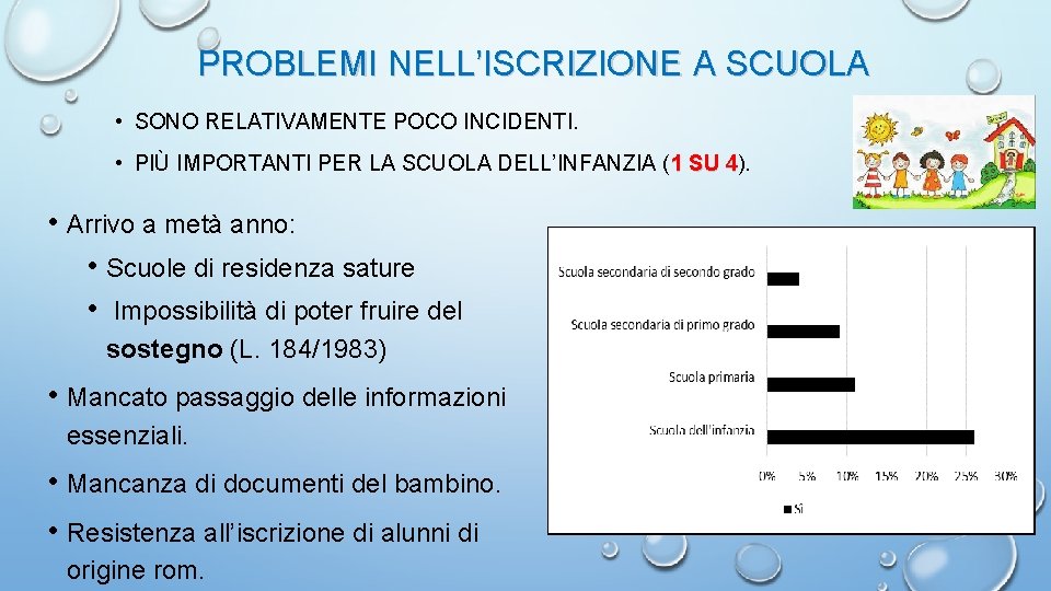 PROBLEMI NELL’ISCRIZIONE A SCUOLA • SONO RELATIVAMENTE POCO INCIDENTI. • PIÙ IMPORTANTI PER LA