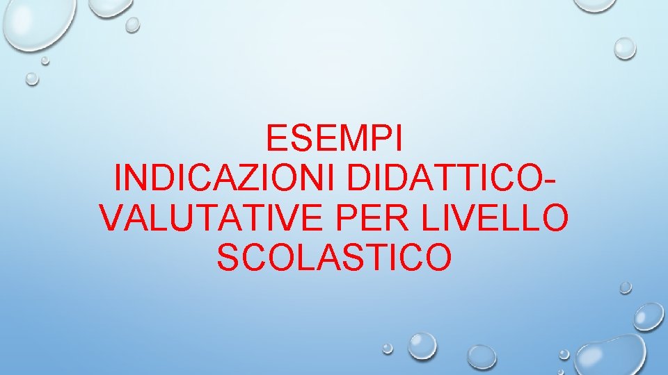 ESEMPI INDICAZIONI DIDATTICOVALUTATIVE PER LIVELLO SCOLASTICO 