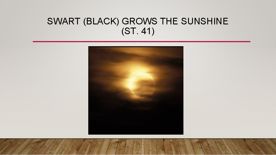 SWART (BLACK) GROWS THE SUNSHINE (ST. 41) 