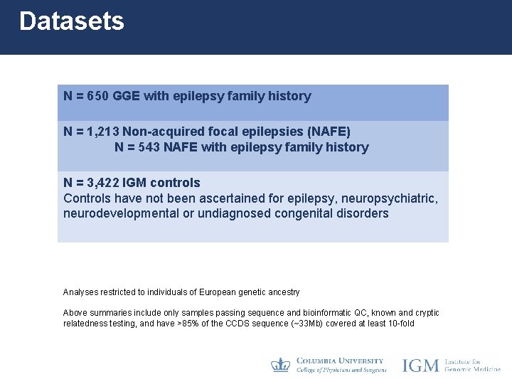Datasets N = 650 GGE with epilepsy family history N = 1, 213 Non-acquired