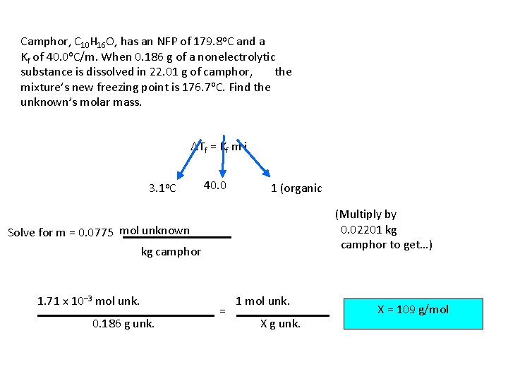 Camphor, C 10 H 16 O, has an NFP of 179. 8 o. C