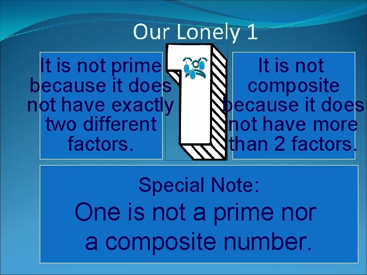 Our Lonely 1 It is not prime because it does not have exactly two